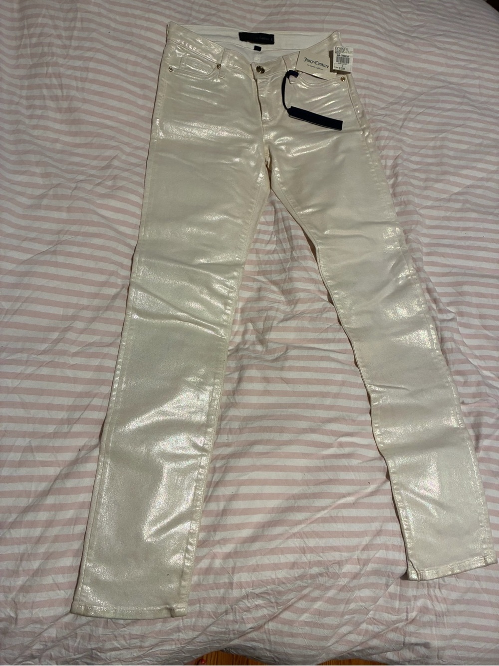 Juicy Jean Couture Jeans Shimmery Cream Skinny Jeans